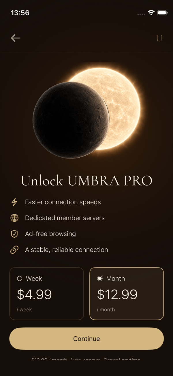 UMBRA VPN Pro subscription screen